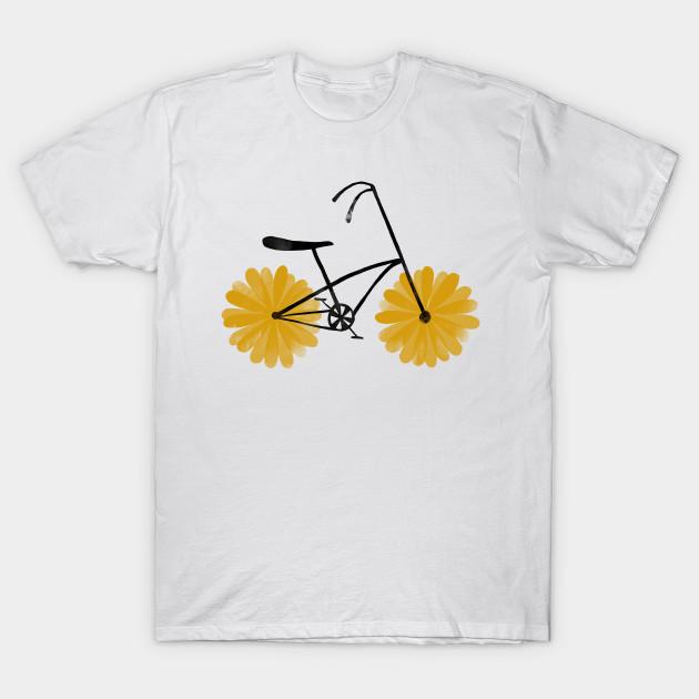 

Men Black Print T-shirt Flowered Power Bicycle Yellow Daisy No-Cut Transfer Paper Print Cotton Tshirt S білий
