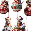 12 Pcs Wooden Christmas Ornaments Cartoon Cat/Dog On The Ball Christmas Hanging Decorations for Xmas Tree Car Window Decor