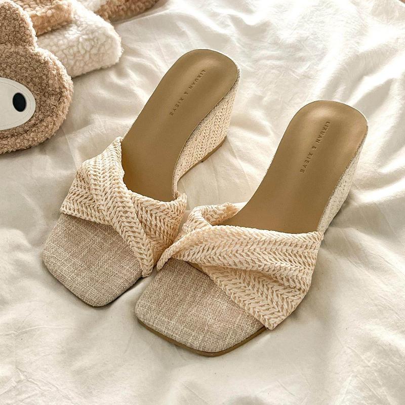 Designer Gewebe Höhenverstellbar Damen Hausschuhe Damen Outdoor Keilabsatz Kleider Slides 2026 Neue Sommer Offene Zehen Damen Schuhe