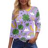 Women's Fashionable Casual Three-quarter Sleeve  Printed Round Neck Top