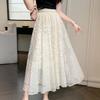 Elegant Floral Lace Maxi Skirt for Women, High Waist Lace Hollow Pendulum A-shaped Skirt Sweet A-shaped Long Skirt