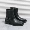 Fashion Square Toe Boots Men PU Solid Color Low Heel Comfortable Non Slip Classic Business Casual Men Short Boots