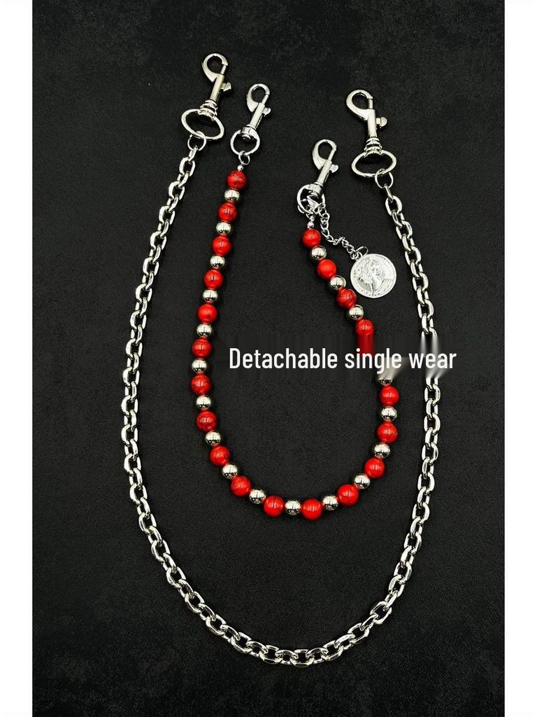 Women's High-End Vintage Pant Chain with Turquoise Beads and Black Pattern