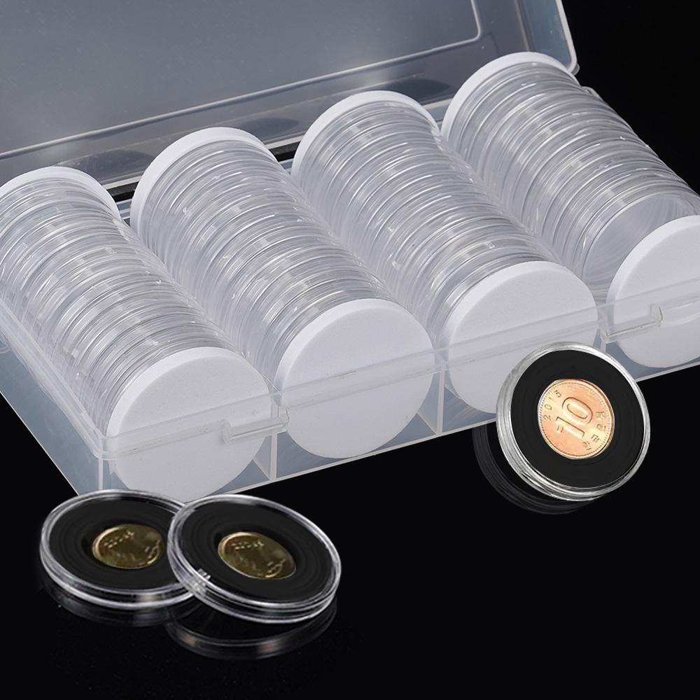 60Pcs 40mm Clear Coin Capsules with Adjustable Inner Pads Storage Box for 17-38mm Commemorative Coins Tokens Medals Collection