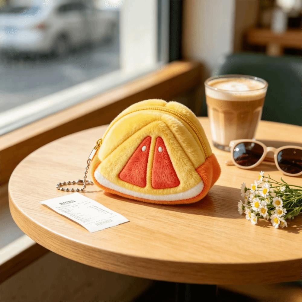 Zipper Pouch Plush Coin Purse Fruit Design Mini Purse Kawaii Plush Earphone Bag  Women