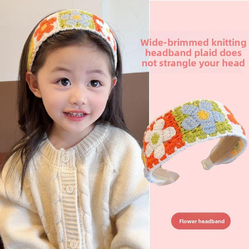 Kids' knitted embroidered flower headbands,sweet colorful fabric style,tidy broken hair gently,comfy must-have hair accessories