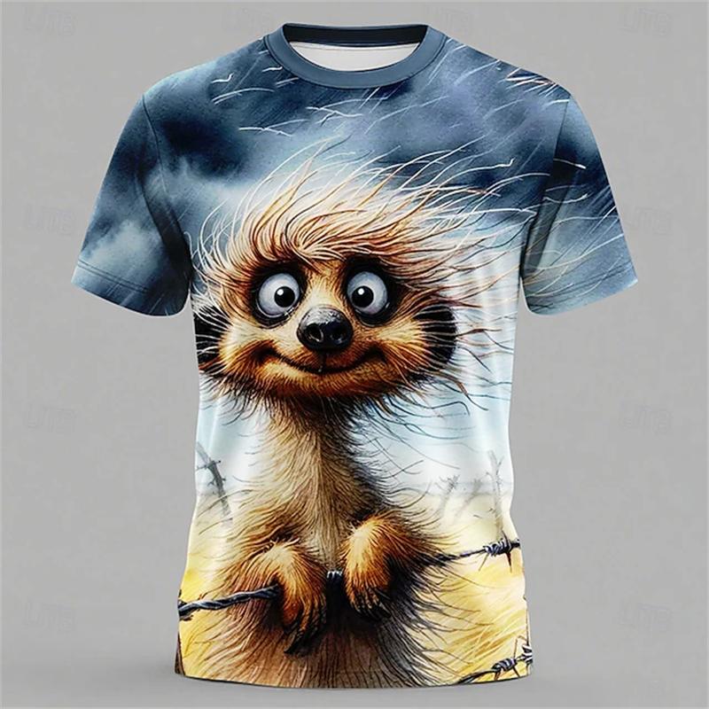 Fun Unique Animal 3D Print Men's T-Shirt Summer Loose-Fit Short-Sleeve Top Casual Crew Neck T-Shirt