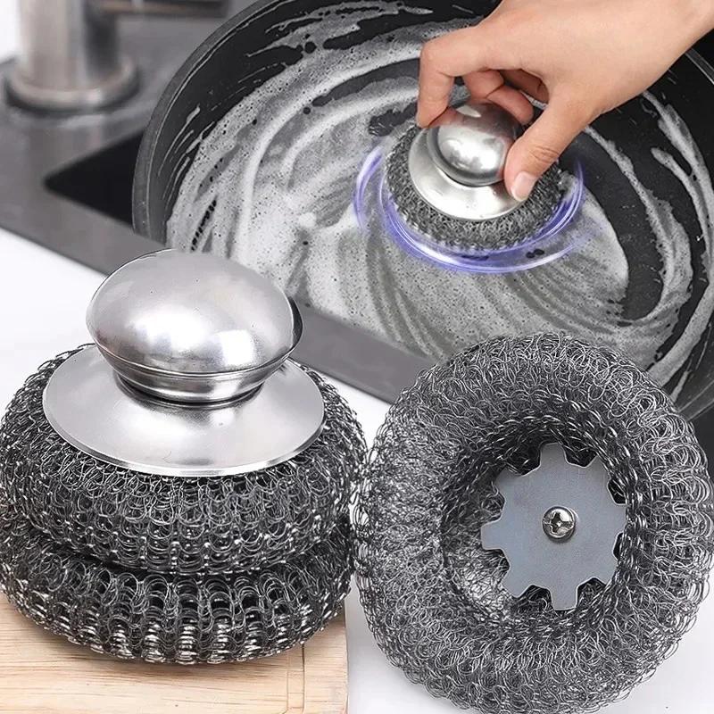 Stainless Steel Kitchen Pot Brush with Ergonomic Handle Wire Ball Cleaning Tools Home Kitchen Dish Washing Accessories