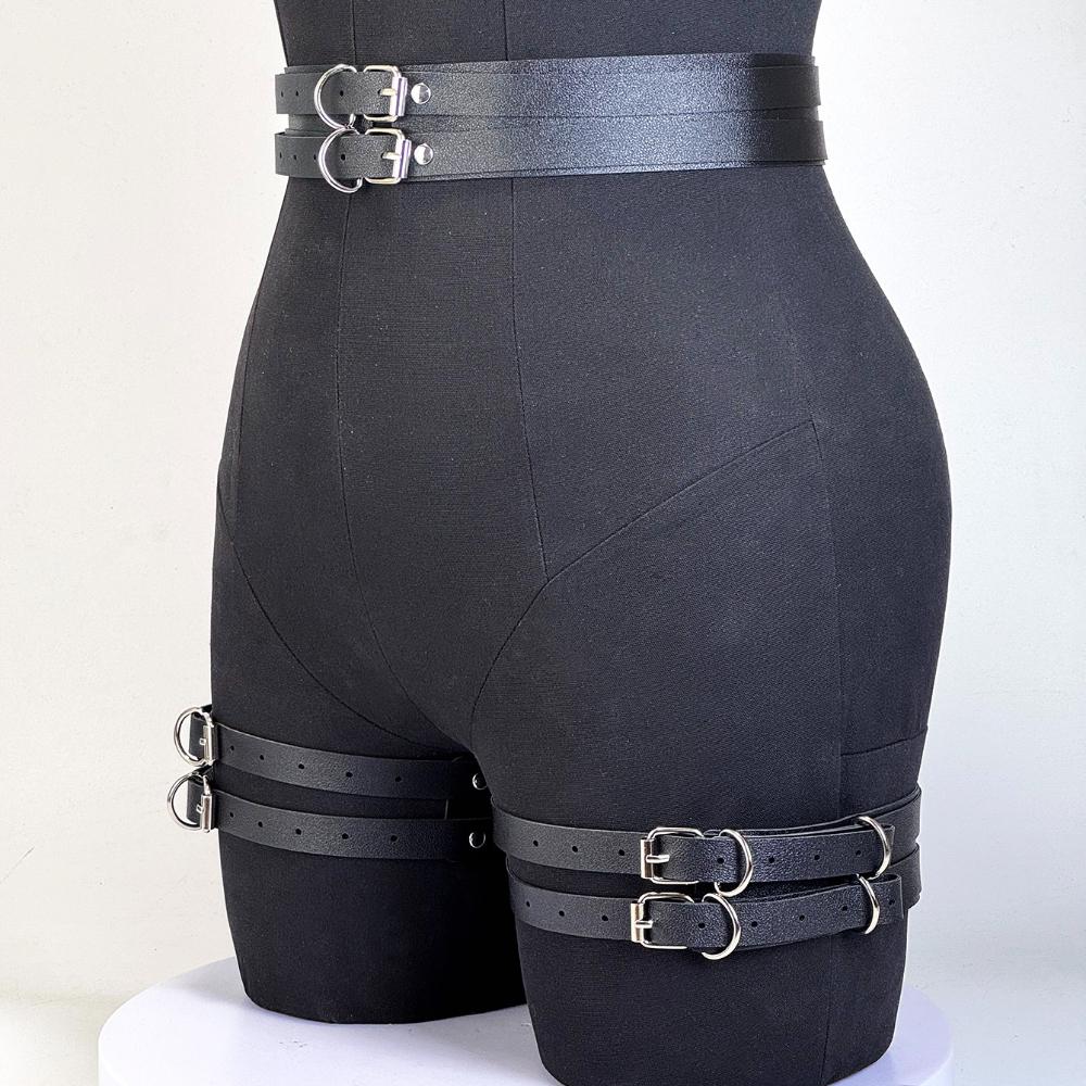 Women Fashion Pu Leather Belt Street Style Adjustable Garter Belt Cool Punk Gothic Exotic With Leg Jeans Decorative Accessory