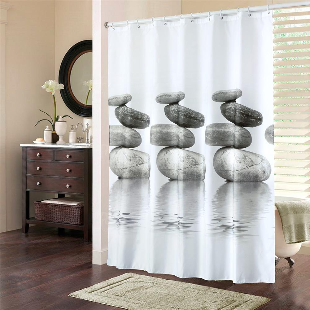 Gray Stone Shower Curtain Waterproof Mildew Proof Bath Curtain with Hanging Hooks