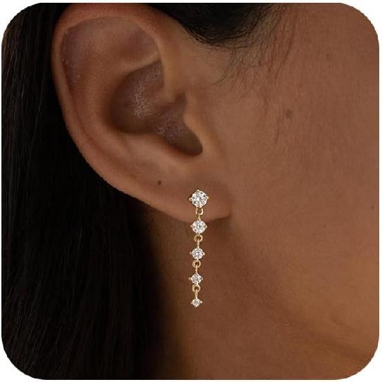 Gold Dangle Earrings for Women,Prom Jewelry Dainty Earring 14K Gold Plated Drop Earrings for Women Trendy Hypoallergenic CZ Dangling Earring