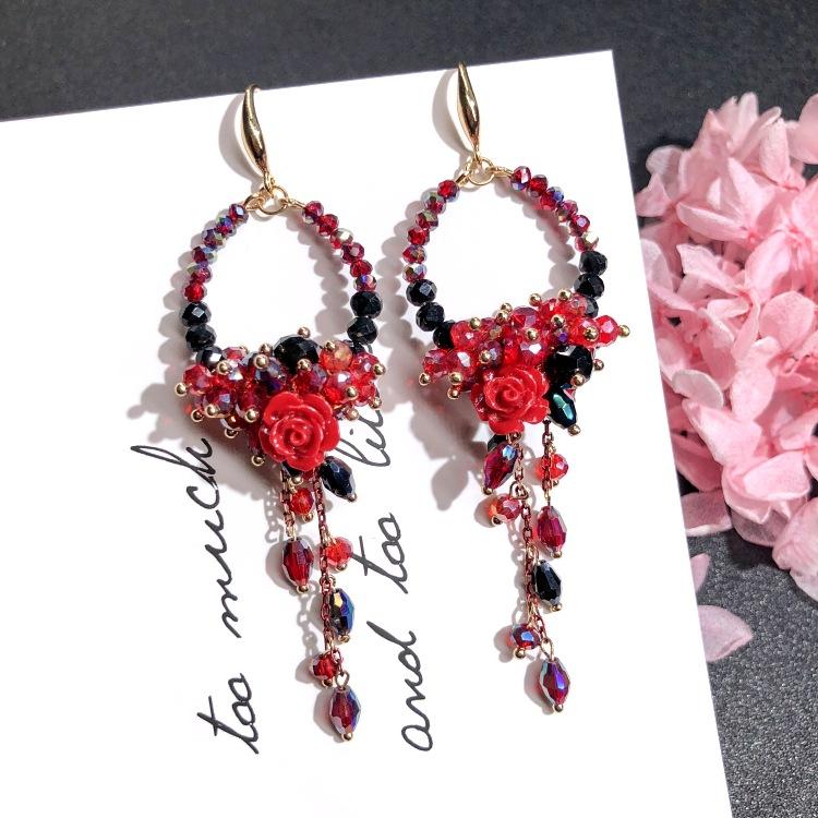 Luxury Retro Handmade Crystal Earrings Femininity Versatile Long Fringed Bride Earrings High-end Ear Jewelry