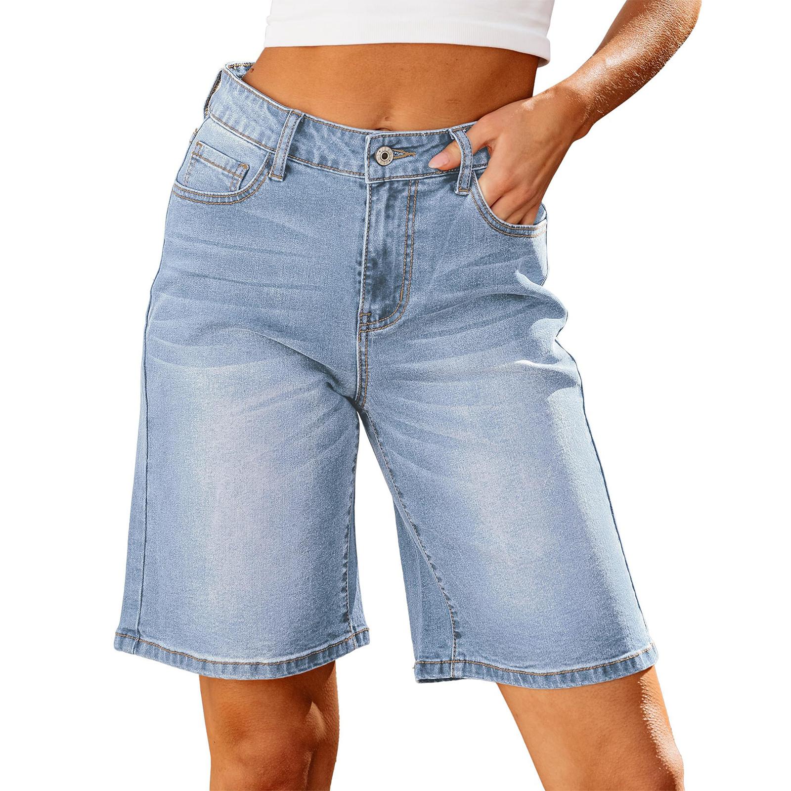 

Шорты-бермуды из джинсовой ткани для женщин с высокой талией, модные эластичные джинсовые шорты длиной до колена, свободный крой, длинные шорты L
