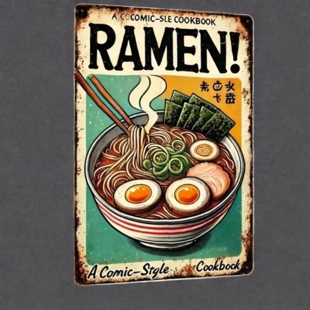 Metal Wall Art Poster, Retro Ramen Poster, Japanese Kitchen Decor for Restaurant