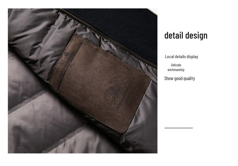 Winter Cashmere Jacket with Woolen Down Liner for Middle-Aged & Elderly Men - Short Stand Collar