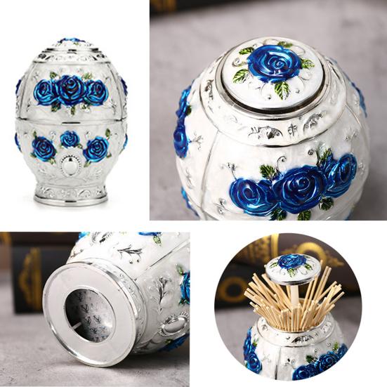 Toothpick Dispenser Retro Relief Design Plastic Luxury Pop-up Toothpick Organizer Box Rose Flower Desktop Decor Holder for Home