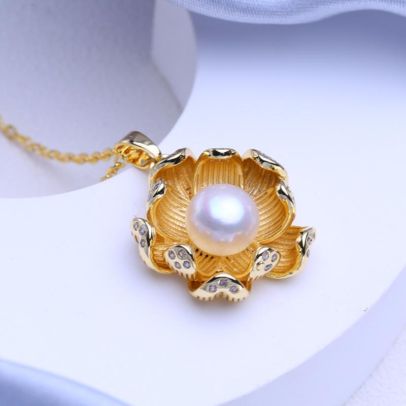 FEEYOO Natural Freshwater Pearl Necklaces For Women Girls Fashion Gold Color Flower Pendant Birthday Gift
