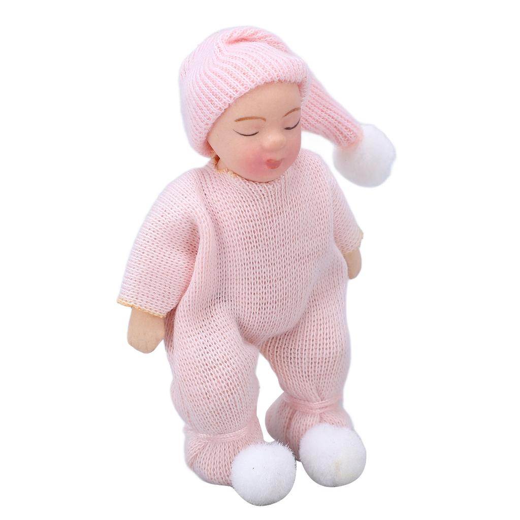 Dollhouse Porcelain Baby 1:12 Scale Mini Pink Sweater Dollhouse Miniature Newborn Figure