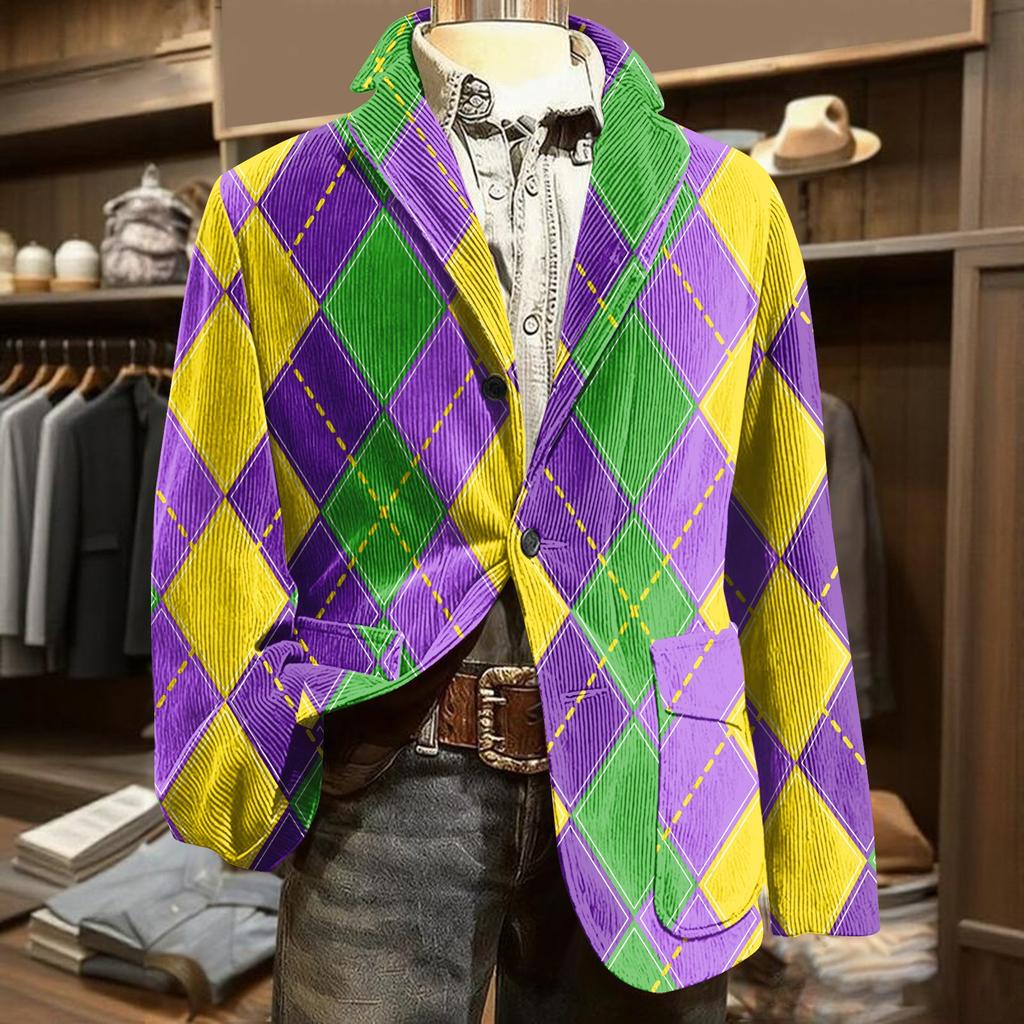 Men's Printed Corduroy Pocket Suit Jacket Cardigan Men's Casual Suit