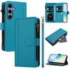 For Samsung Galaxy S24/Galaxy S25 Leather Case 9 Card Slots Zipper Wallet Stand Phone Cover with Wrist Strap