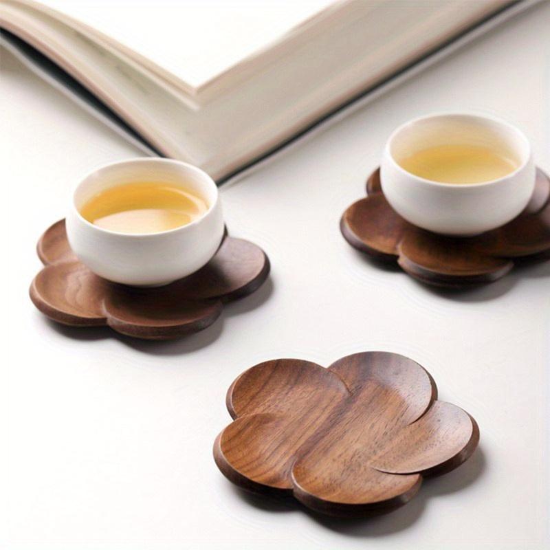 Walnut Wood Coaster Flower Petal Cushion Kungfu Tea Cup Mat Home Resistant Drink Mat Coffee Cup Pad Table Decorative