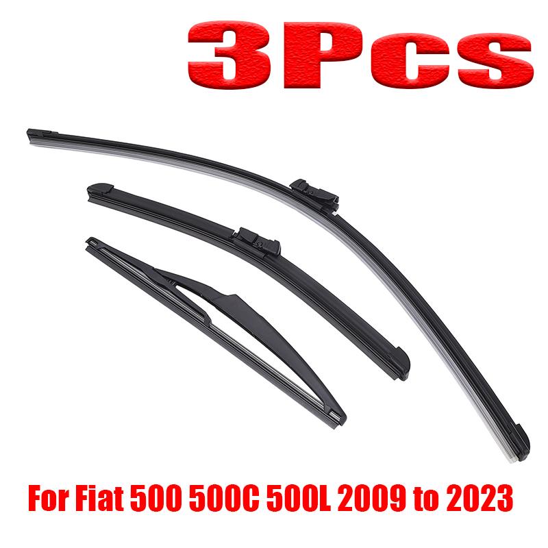 New 3Pcs Front Rear Wiper Blades Set for Fiat 500 500C 500L 2009 to 2026 Windshield Windscreen Tailgate Window Brushes Car Parts