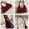 Glossy Faux Leather Crescent Bag for Women Fashionable Handheld Shoulder Purse Trendy Daily Clutch