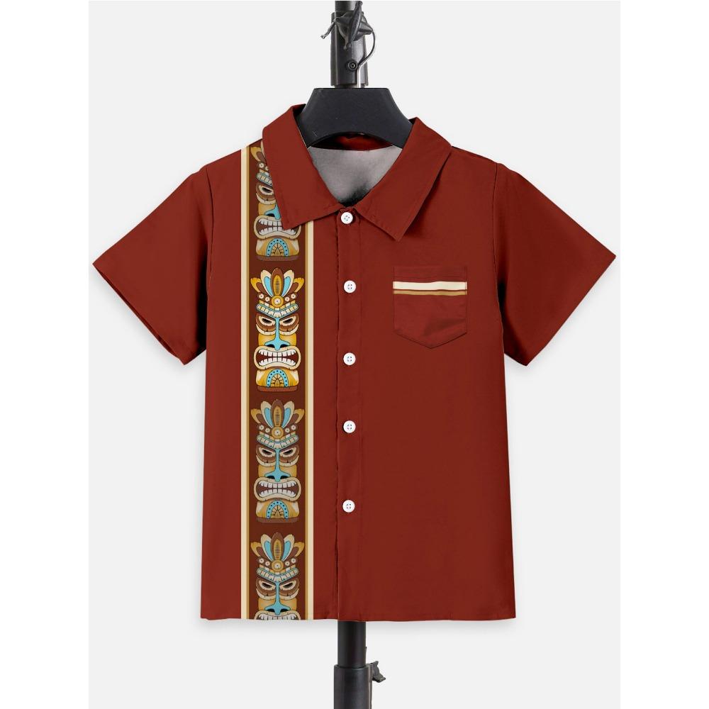 Hawaiian Beach Camping Bus Print Boys Novel Casual Short Sleeve Lapel Shirt Children Tops Clothes Comfortable Casual Wear