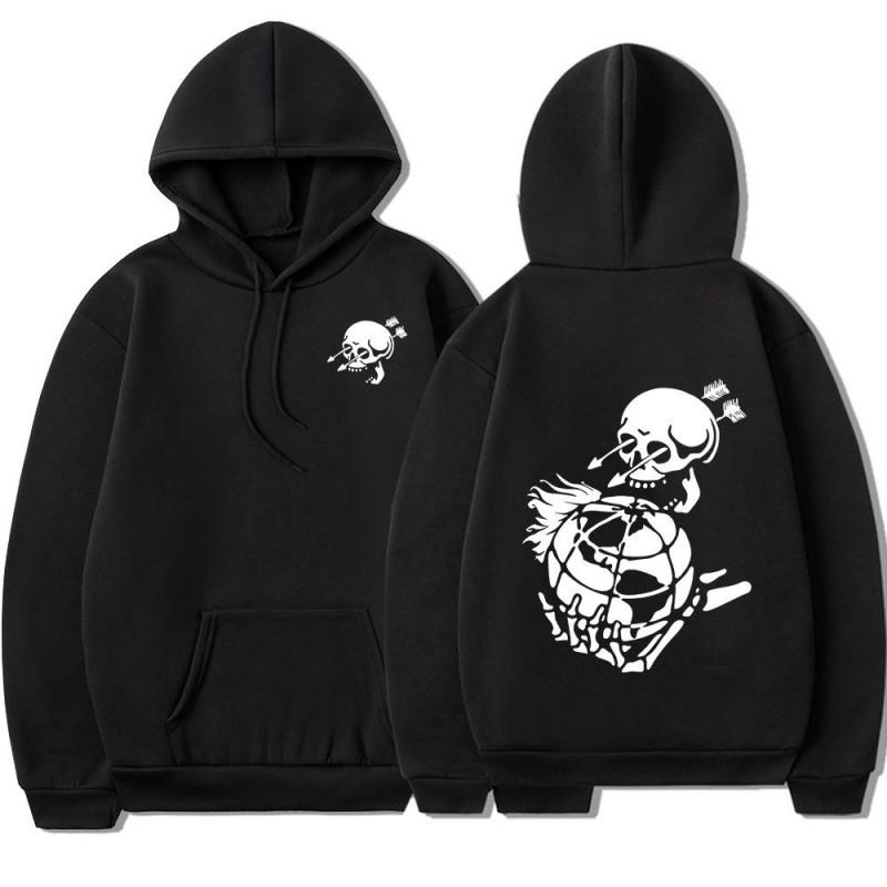 Punk Skeleton Graphic Hoodie Men Streetwear Casual Long Sleeve Pullover Hooded Sweatshirt