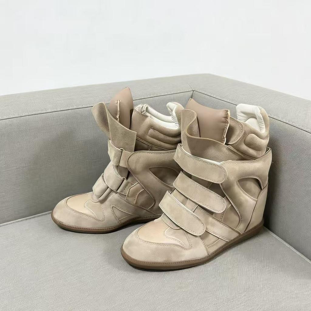 Scarpe da Donna con Velcro Nascosto per Aumentare l'Altezza, Zeppa, Abbinamento Colori, Scarpe Sportive Casual, Scarpe Alte in Vera Pelle
