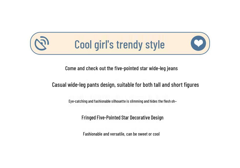 2025 Korean Style Girls' Wide-Leg Autumn Pants with Star Applique Embroidery