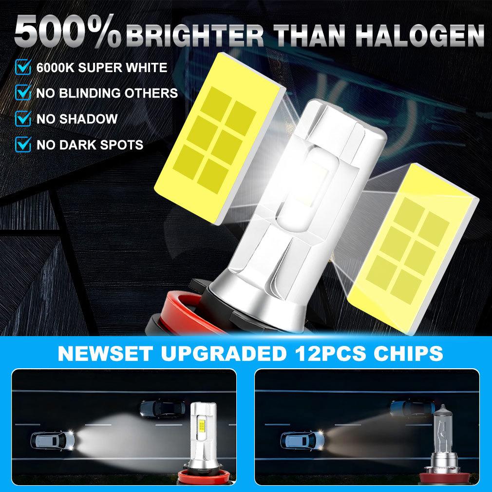 2Pcs H11 H8 H9 LED Fog DRL Bulbs 9005 HB3 9006 HB4 CSP Chip Led Foglights Daytime Running Light 6000K White Super Bright Lamp