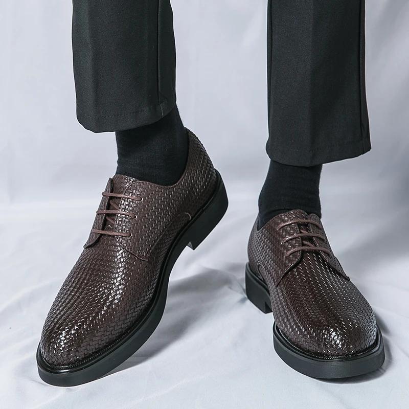Derby Shoe Men PU Microfiber Leather Lace Up Anti-skid Fashion Comfortable Anti-skid Business Formal Banquet Shoes
