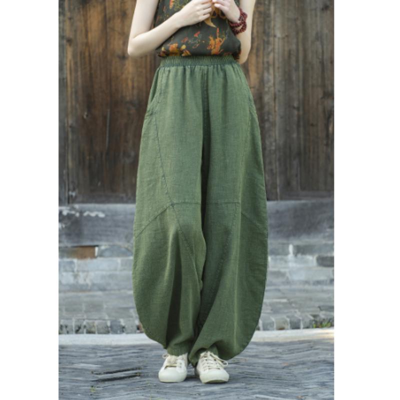

Жіночі шаровари Ramie Sand Fried Old Loose Casual Pants Літературний ретро з бавовни та льону Штани для медитації Тай Чі L темно-зелений колір