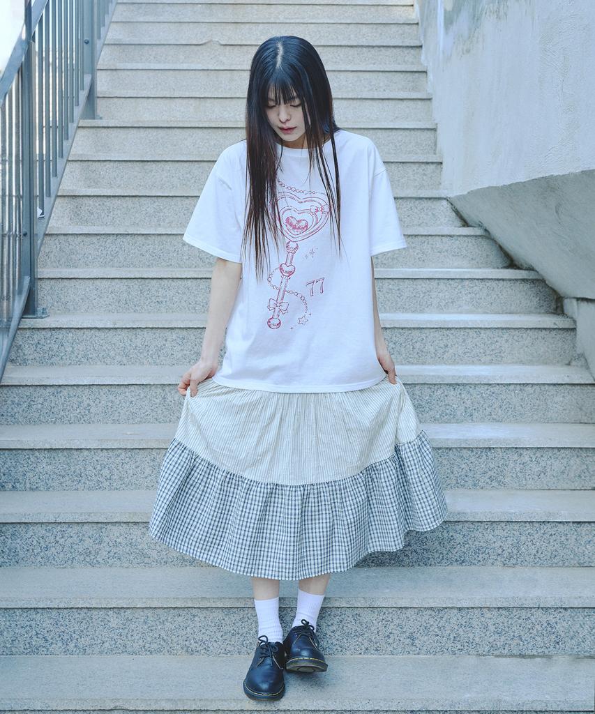 Mihebeu Three-Pattern Shirred Vintage Skirt Ivory