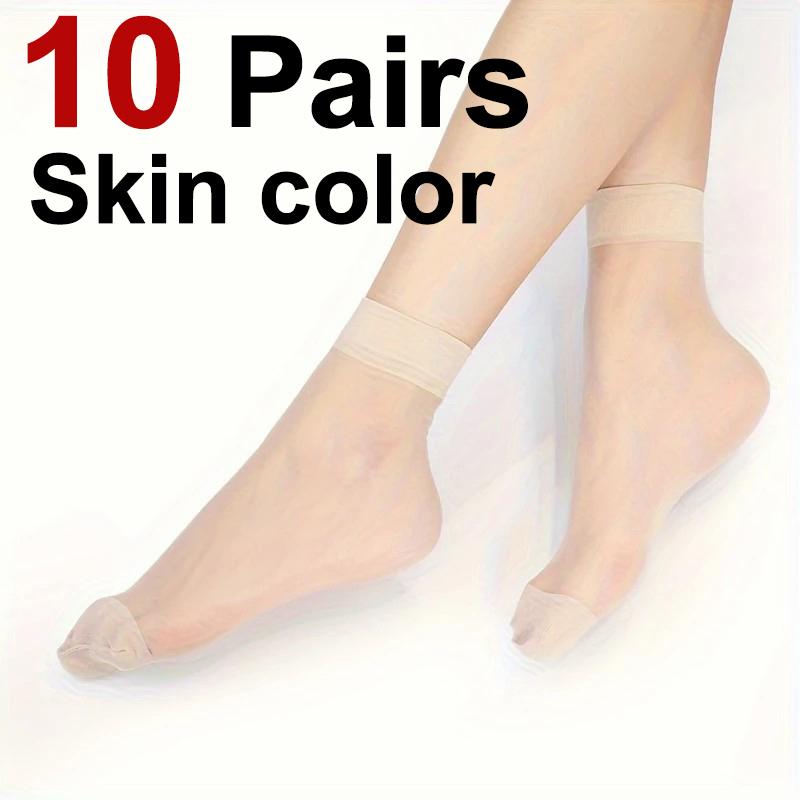 10 Pairs Women Transparent Thin Silk Stockings Summer Breathable Soft Comfortable Black Skin Tone Wear-Resistant Casual Socks