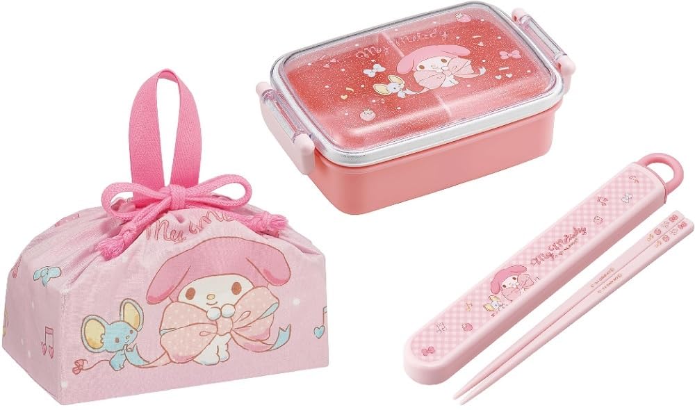 

Skater My Melody 25 Большой бант Антибактериальный Можно мыть в посудомоечной машине Мягкая крышка Плотный Ланч-бокс Квадратный Палочки и Футляр для палочек Ланч-бокс на шнурке My Melody розовый