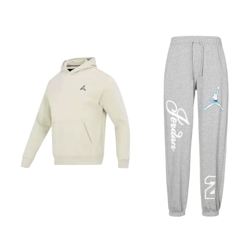

Jordan Solid Color Logo Print Hoodie Knit Sports Drawstring Pants Sweatshirt Set Men sets DZ3385-063+DQ7467-206 XL