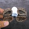 Natural Dendrite Opal Gemstone Copper Wire Wrap Cuff Bangle Adjustable o8I02