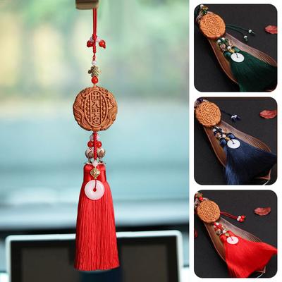 New Car Pendant Peach Wood Safety In And Out Ornament Double-sided Carving Tassel Decorations Men's Car Interior Accessories