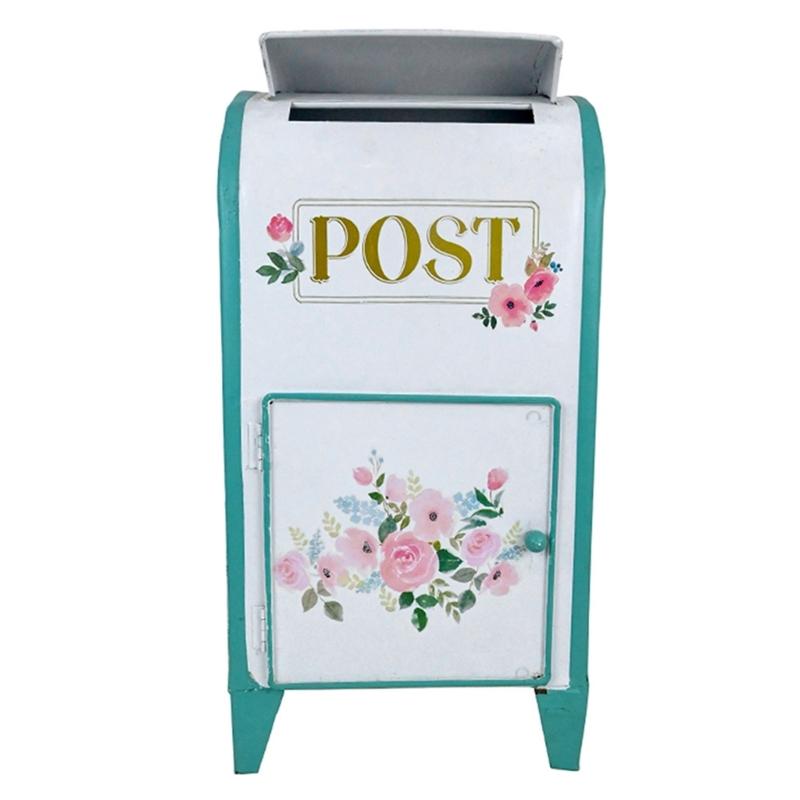 Mailbox Gift Table Box with Metal Body, Front Opening Door and Top Slot for Wedding Envelopes, Graduation Table Use, Entry Console Display