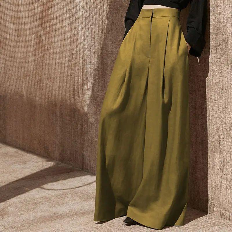 Solid Color High Waisted Drape Leg Pants Pure Color High Waist Drooping Swing Pants Female