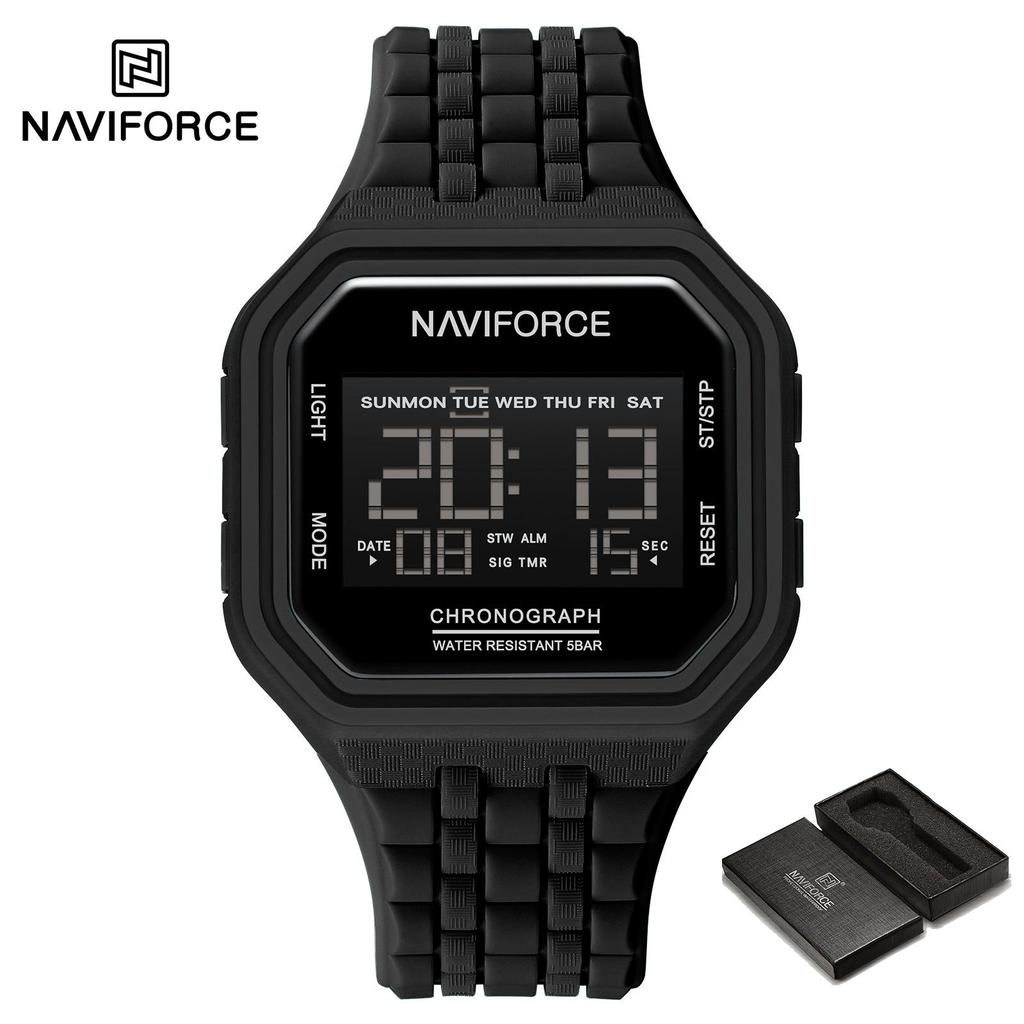 Naviforce LCD Digital Klokke for Menn Silikonreim Alarm Kronograf Dato Kalender Vanntett Utendørs Multifunksjonell Herre Gutt Klokke NF7116