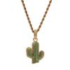 [Rockyu] Men's Necklace, Gold, AAA Zirconia, Plant/Cactus Pendant, Cool Necklace, 24-inch Stainless Steel Chain, Rock Style, European/American Style (