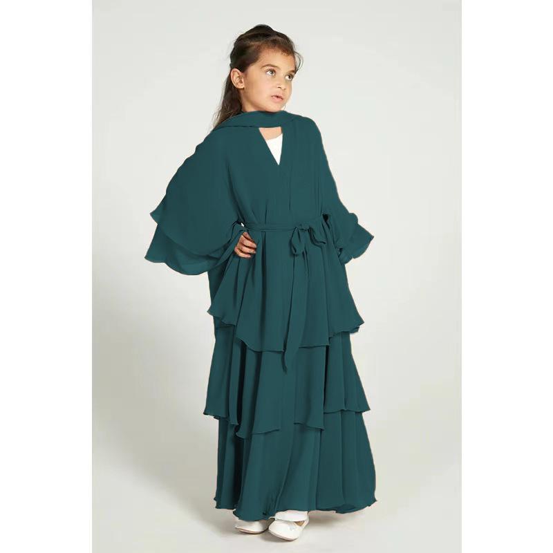 Yiduoduo Elegant Three-Layer Chiffon Children's Dress (No Headscarf) - Style 21462