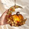 Chique Herfstachtige Sfeer Hangend Stuk Glas-in-lood Pompoen Maan Zonenvanger, Acryl Halve Maan Raamdecoratie met Halloween Thanksgiving Decoratief