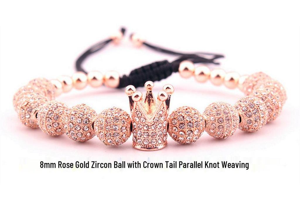 8mm White Zircon CZ Crown Woven Bracelet