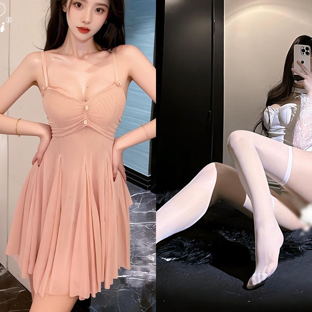 Erotic Lace Mesh Nightgown: Sexy Low-Cut See-Through Camisole Pajamas