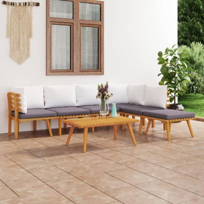 VidaXL Salon de jardin 7 pcs avec coussins Bois d'acacia solide