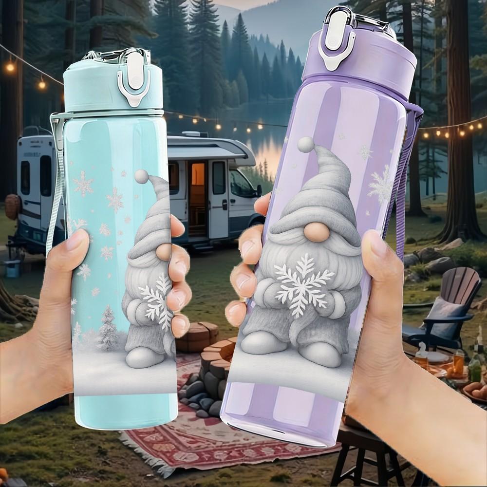1PC Gnome Snow Winter Scene Print 750ml Color Plastic Sports Water Bottle Leakproof Flip Straw Lid Suitable for Sports Office Home Use